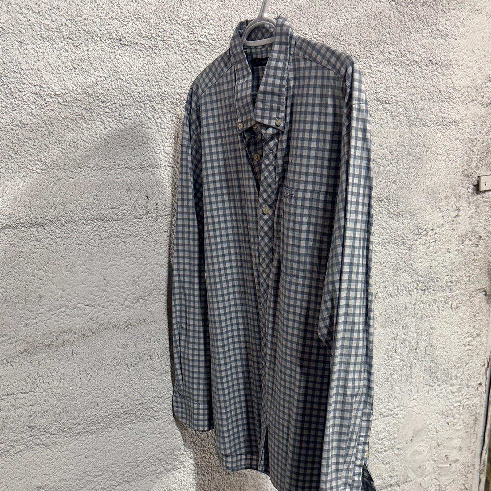 Greg Norman Collection Blue and Gray Checkered Shirt